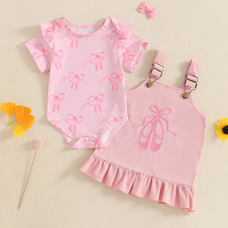 Pudcoco Infant Baby Girls 2Pcs Spring Outfits Short Sleeve Romper + Ruffle Overall Dress Set Newborn Clothes 0-24M