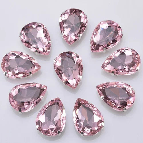 Glitter Flatback Crystal Sewing Beads Loose Diy Dress Stones With Claw Glass Water Droplets Beads For Needlework 10PCS S066