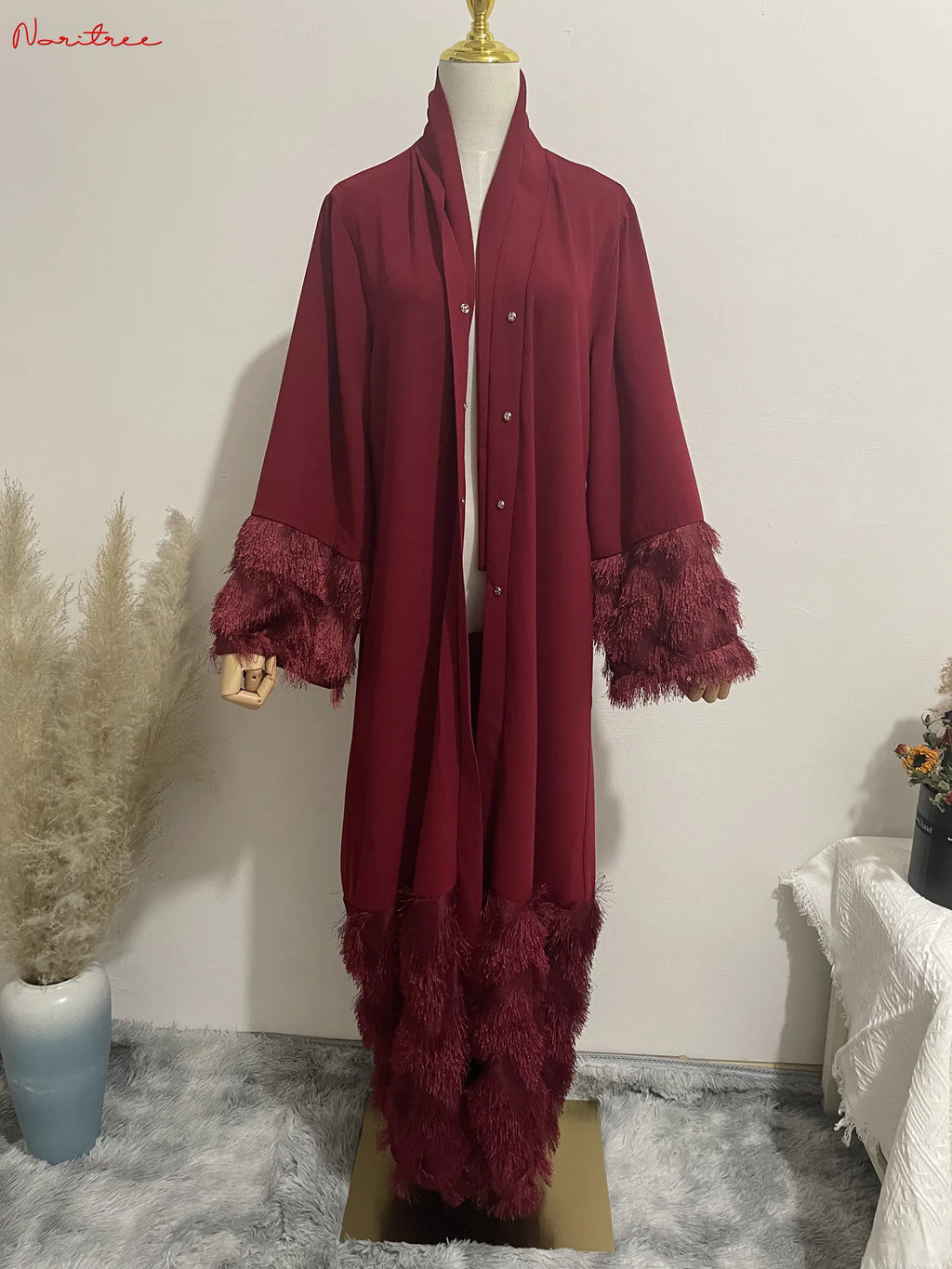 Thick Tassel Lace Abaya Dress, Full-Length
