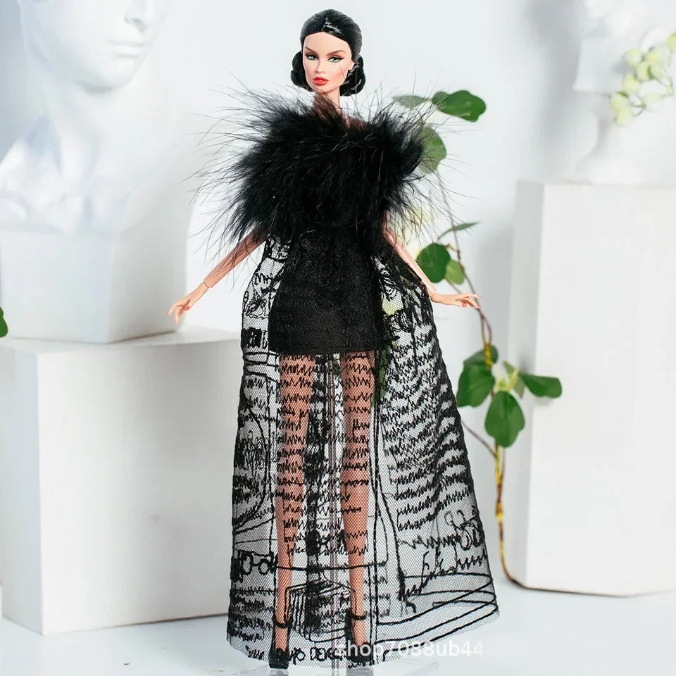 Gorgeous dress gown clothing / black clothes set + shoes / 1/6 Doll clothes suit outfit for 30cm Xinyi FR ST PP BB Doll