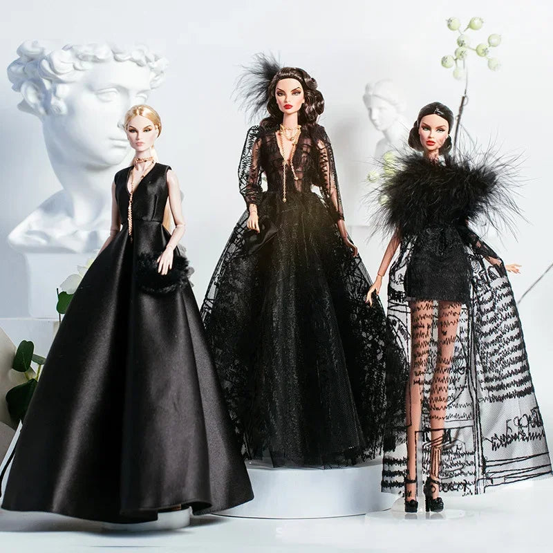 Gorgeous dress gown clothing / black clothes set + shoes / 1/6 Doll clothes suit outfit for 30cm Xinyi FR ST PP BB Doll