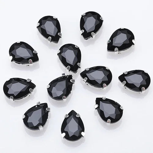 Glitter Flatback Crystal Sewing Beads Loose Diy Dress Stones With Claw Glass Water Droplets Beads For Needlework 10PCS S066