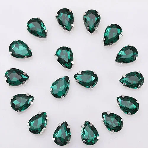 Glitter Flatback Crystal Sewing Beads Loose Diy Dress Stones With Claw Glass Water Droplets Beads For Needlework 10PCS S066