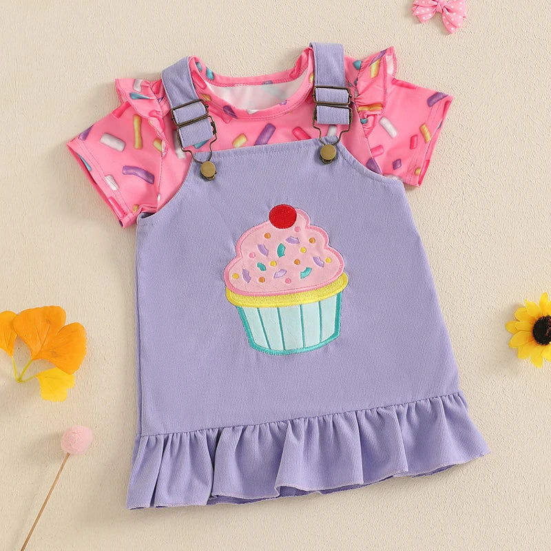 Pudcoco Infant Baby Girls 2Pcs Spring Outfits Short Sleeve Romper + Ruffle Overall Dress Set Newborn Clothes 0-24M