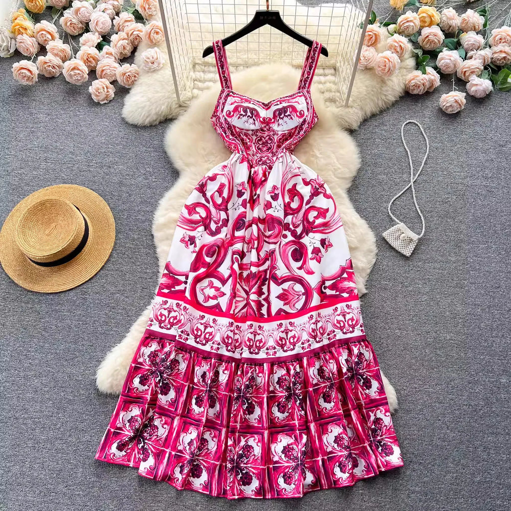 Women's Floral V-Neck Spaghetti Strap Maxi Dress