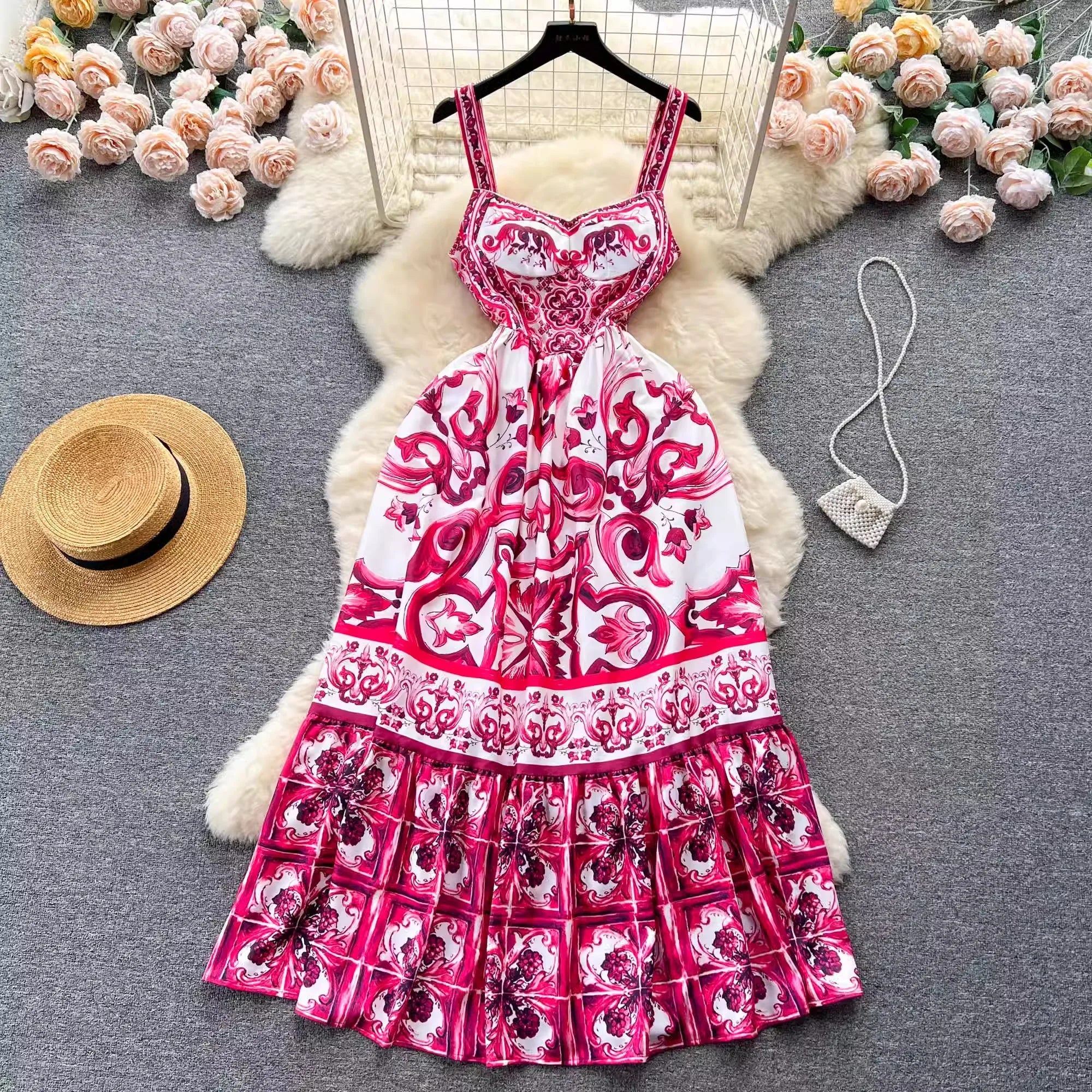Women's Floral V-Neck Spaghetti Strap Maxi Dress