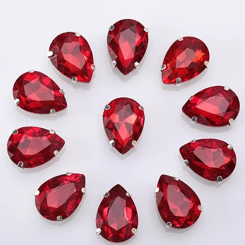 Glitter Flatback Crystal Sewing Beads Loose Diy Dress Stones With Claw Glass Water Droplets Beads For Needlework 10PCS S066