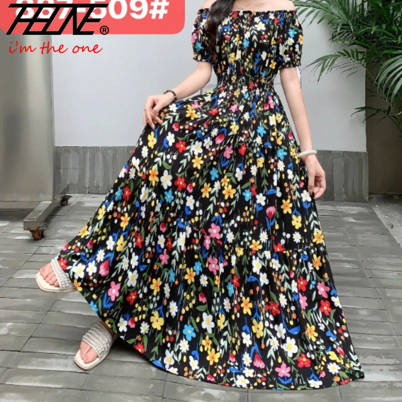Bohemian Floral Off-Shoulder Maxi Beach Dress