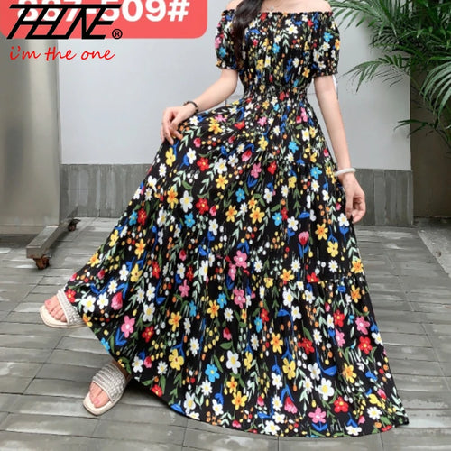 Bohemian Floral Off-Shoulder Maxi Beach Dress