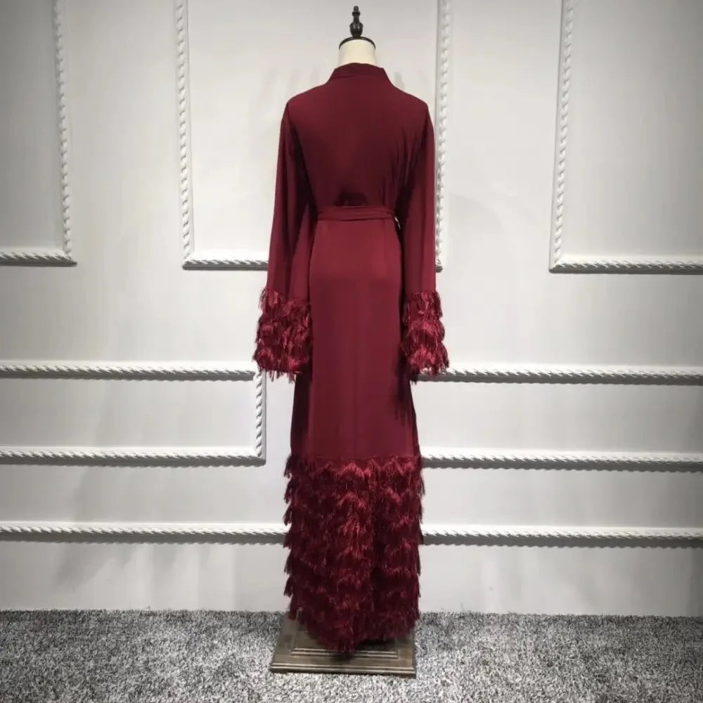 Thick Tassel Lace Abaya Dress, Full-Length