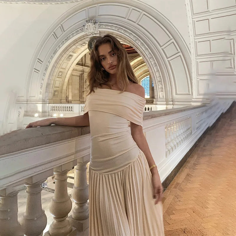 Women's Off-Shoulder A-Line Maxi Dress, Cotton Blend