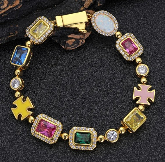Gold-Plated Hip-Hop Gemstone Necklace — Bold, Bright & Statement-Making