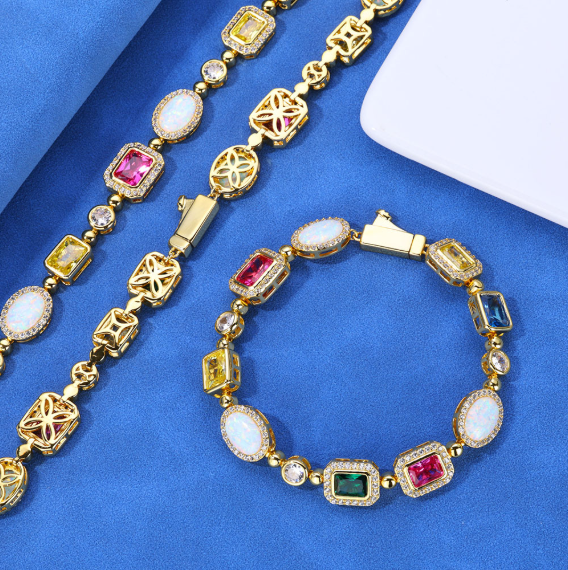 Gold-Plated Hip-Hop Gemstone Necklace — Bold, Bright & Statement-Making